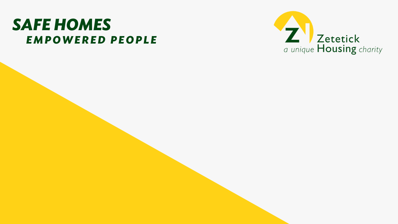 Zetetick Housing charity logo with empowering message.